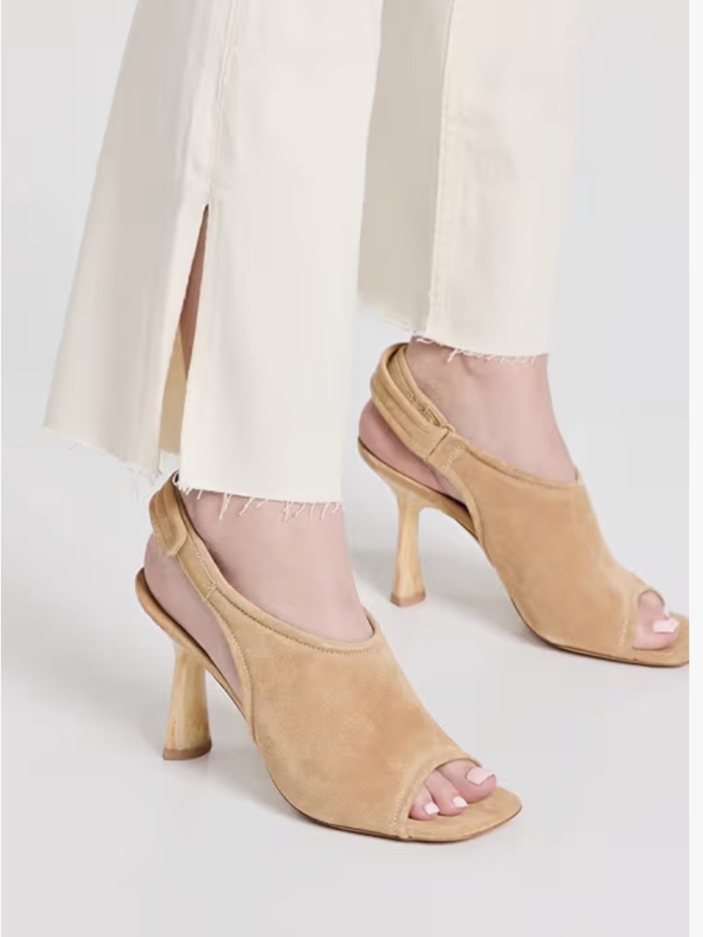 VINCE Quest Suede Open Toe Sandals Heel in Dune Tan 7.5